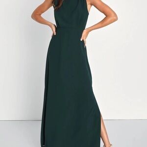 Lulus Classic Elegance Emerald Chiffon Sleeveless Mock Neck Maxi Dress size XL